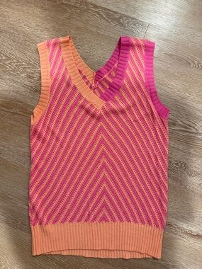 SHEIN Pink and Orange Striped V-Neck Knit Tank